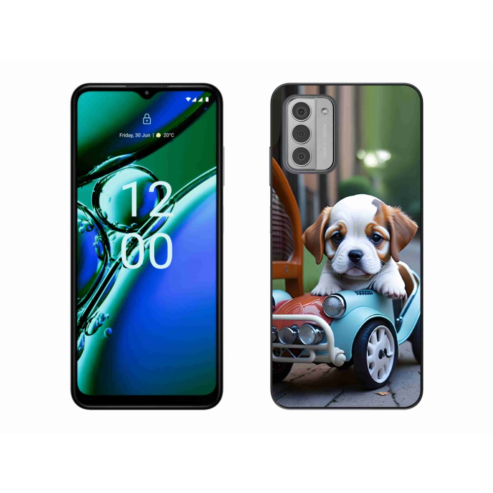 mmCase gélhuzat a Nokia G42-hez – kiskutya retro autóban