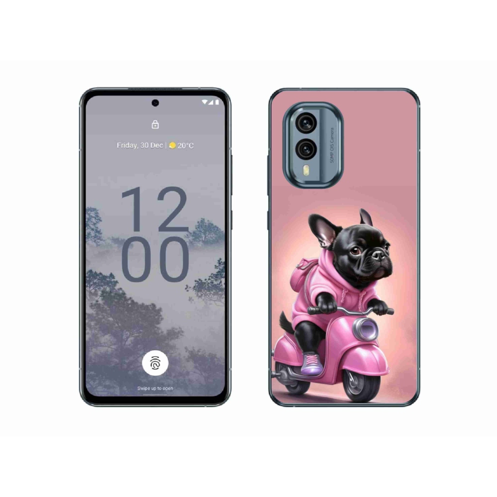 Zselés borítás mmCase a Nokia X30 5G készülékhez - Francia bulldog egy robogón