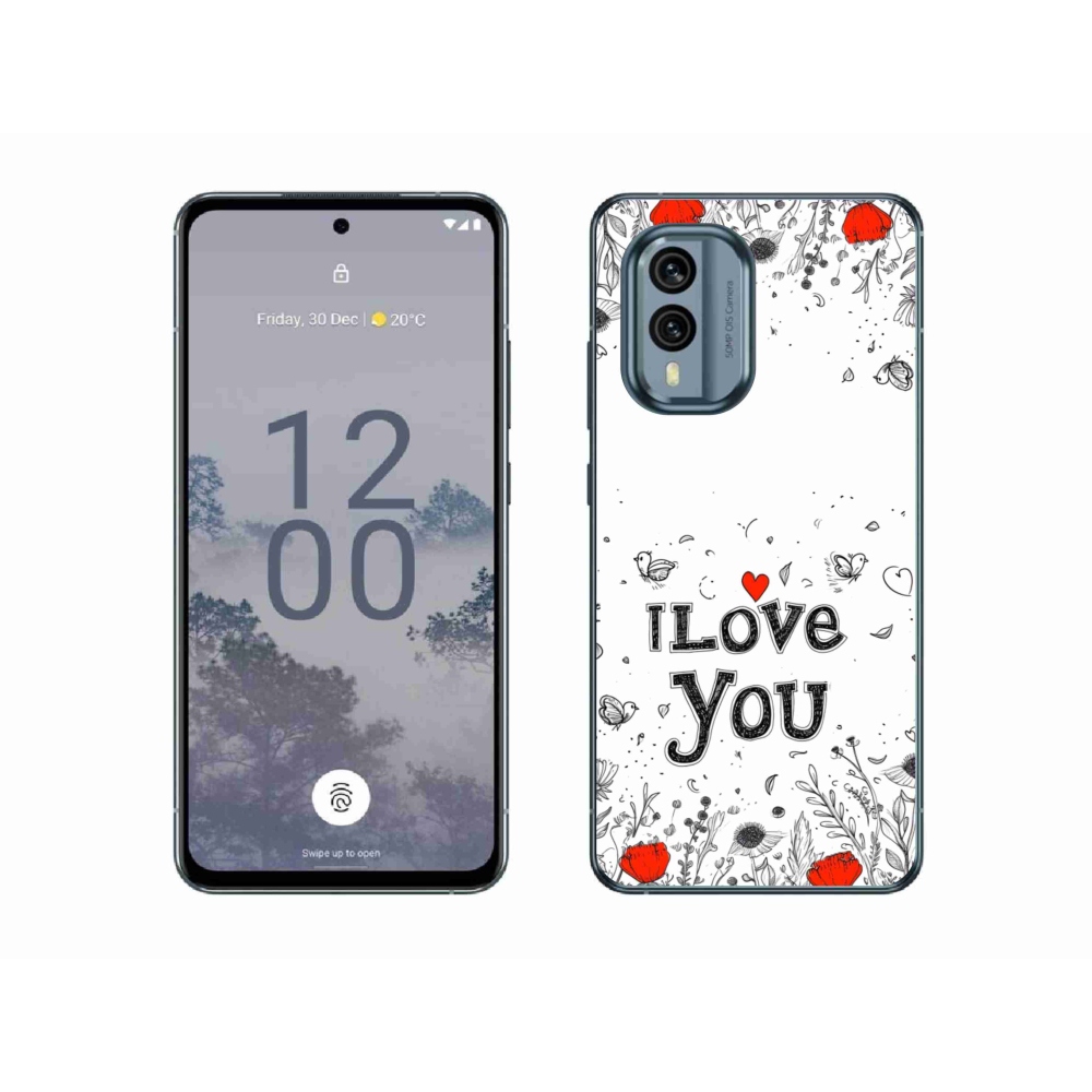 Zselés borítás mmCase a Nokia X30 5G készülékhez - I love you fehér háttérrel