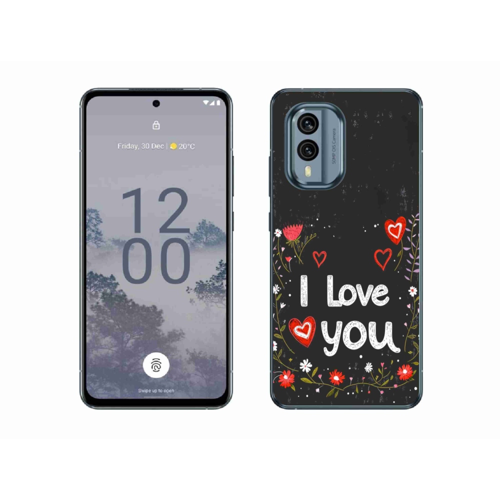 Zselés borítás mmCase a Nokia X30 5G készülékhez - Szeretlek fekete háttérrel