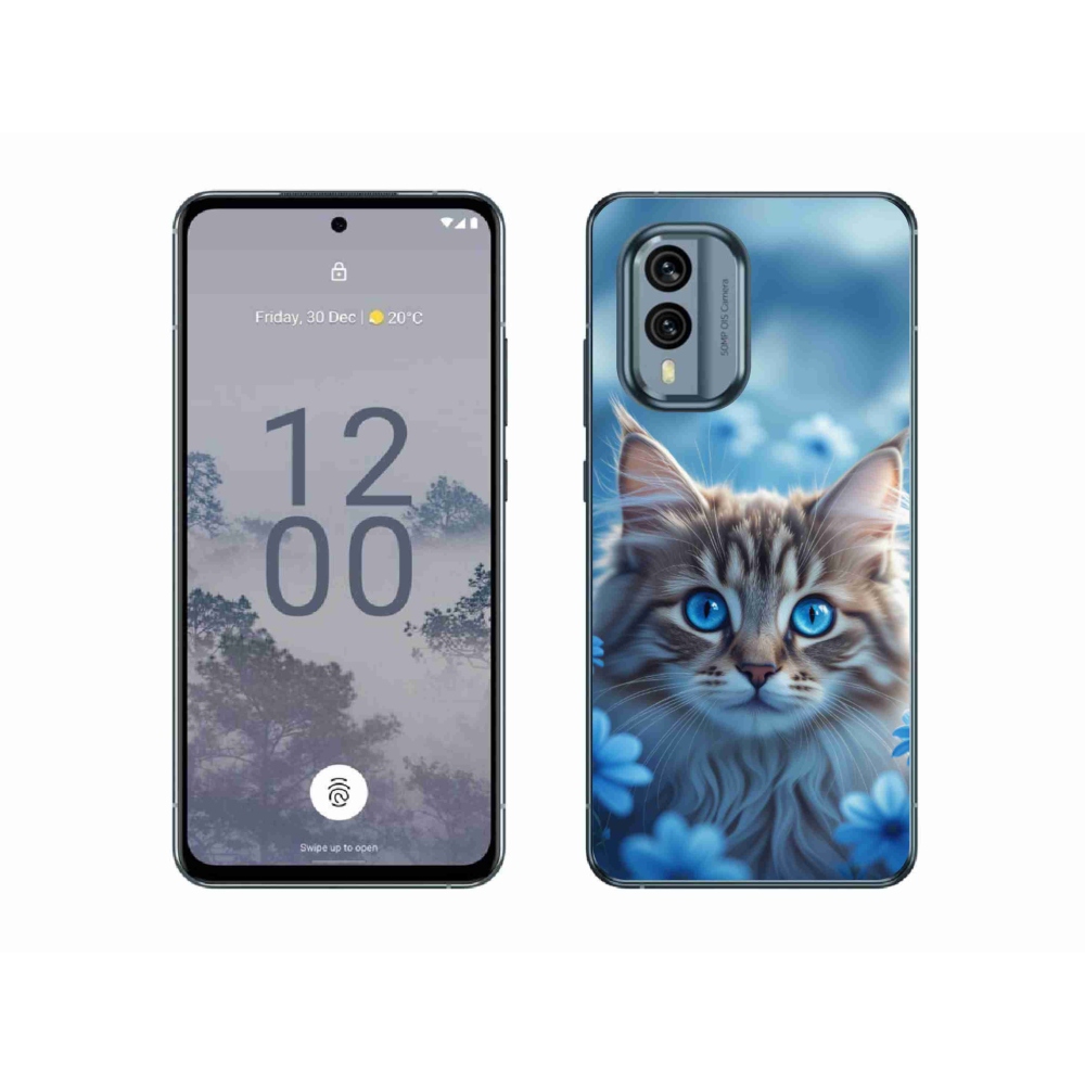 mmCase gél tok a Nokia X30 5G-hez – kiscica kék virágokkal
