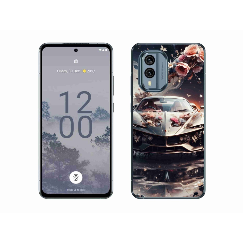 Zselés borítás mmCase a Nokia X30 5G készülékhez - virágos sportkocsi