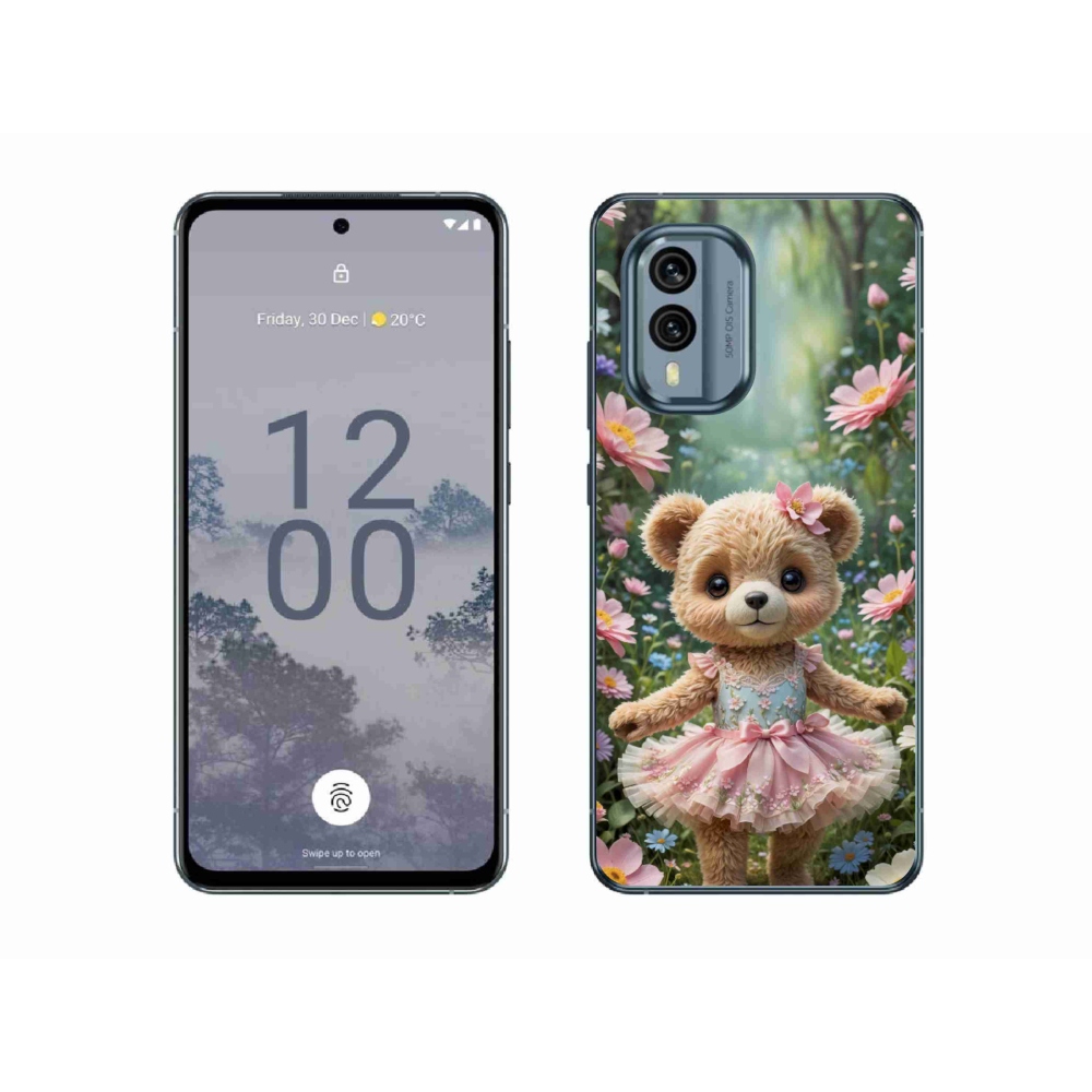 mmCase gél tok a Nokia X30 5G-hez – aranyos mackó virágok között