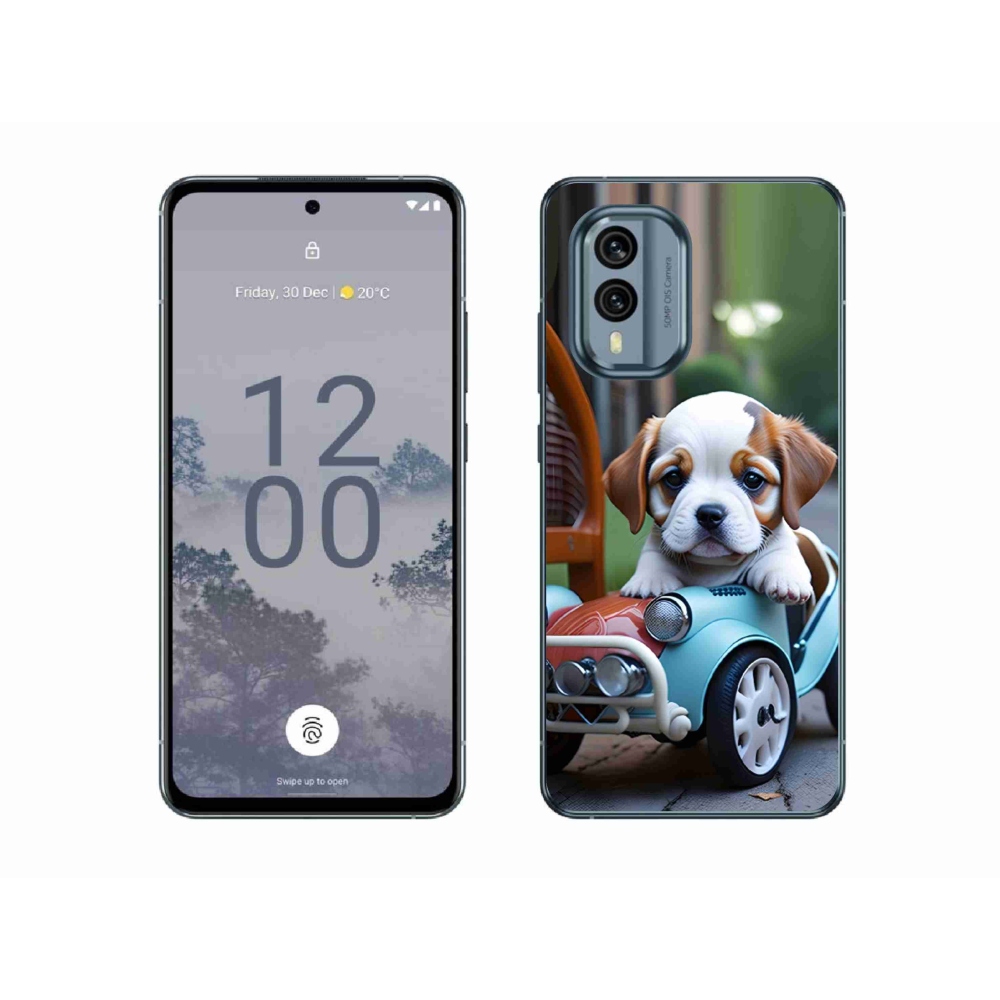 mmCase géltok a Nokia X30 5G-hez – kiskutya retro autóban