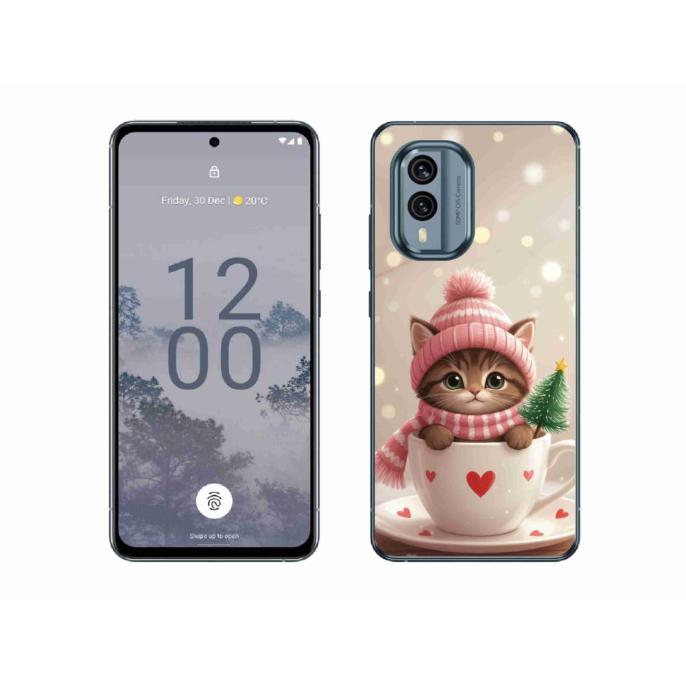 mmCase gél tok a Nokia X30 5G-hez – karácsonyi cica csészében