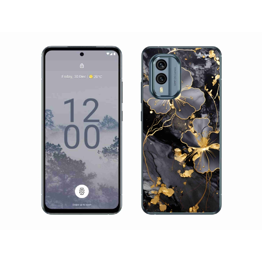 Zselés borítás mmCase a Nokia X30 5G készülékhez - aranyszínű virágok