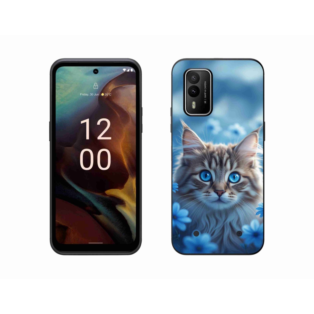 mmCase gél tok a Nokia XR21-hez – kiscica kék virágokkal