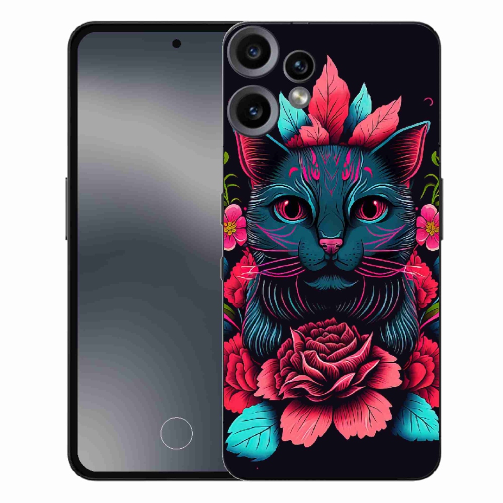 Zselés borító mmCase a Nothing CMF Phone 2 Pro készülékhez - virágok és macska