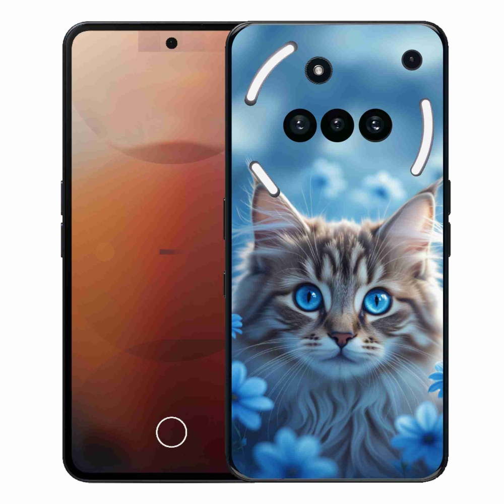 Zselés borító mmCase a Nothing telefonhoz (3a) - cica kék virágokkal