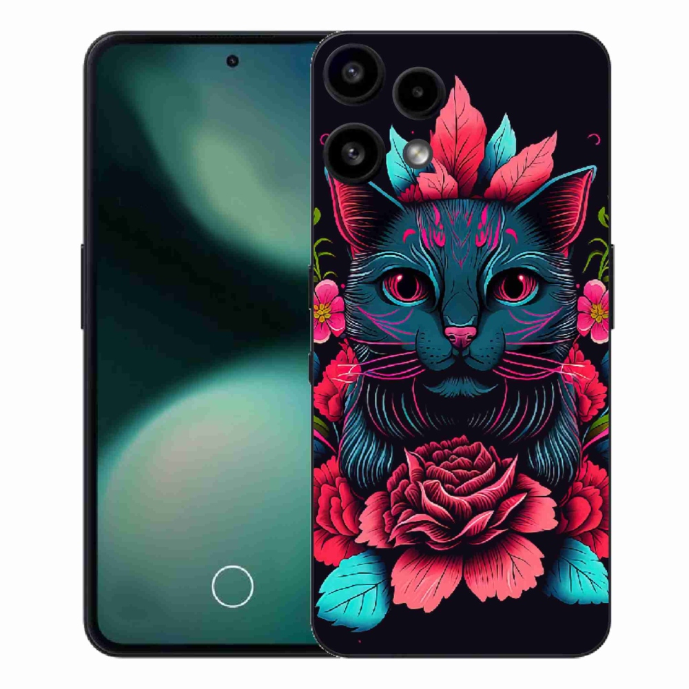 Zselés borító mmCase a Nothing Phone (3a) Lite készülékhez - virágok és macska