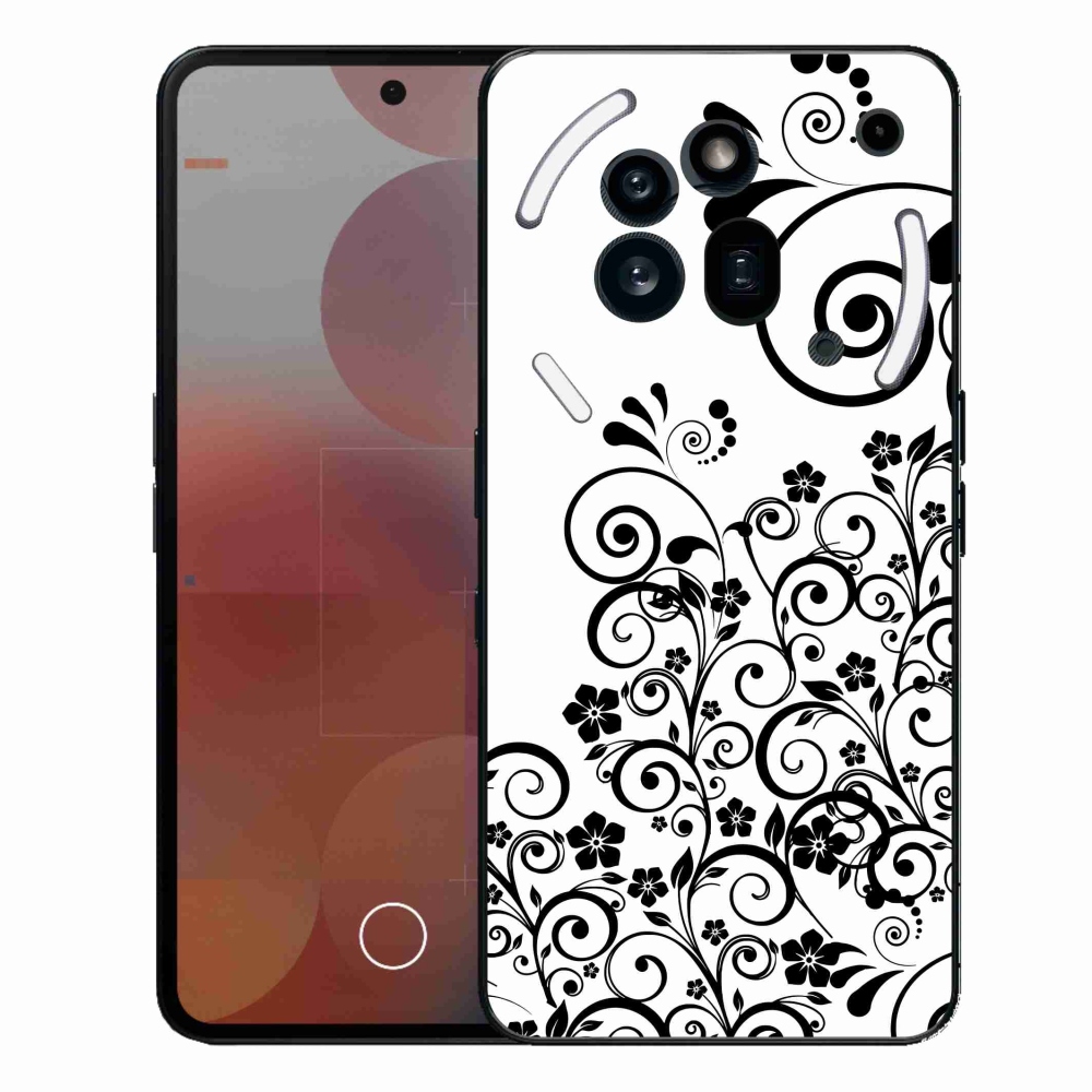 Zselés borítás mmCase a Nothing Phone (3a) Pro készülékhez - fekete-fehér virágmintás borítás