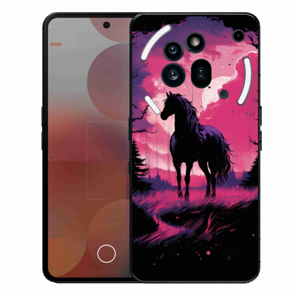 Zselés borítás mmCase a Nothing Phone (3a) Pro készülékhez - fekete rajzfilmes ló 1