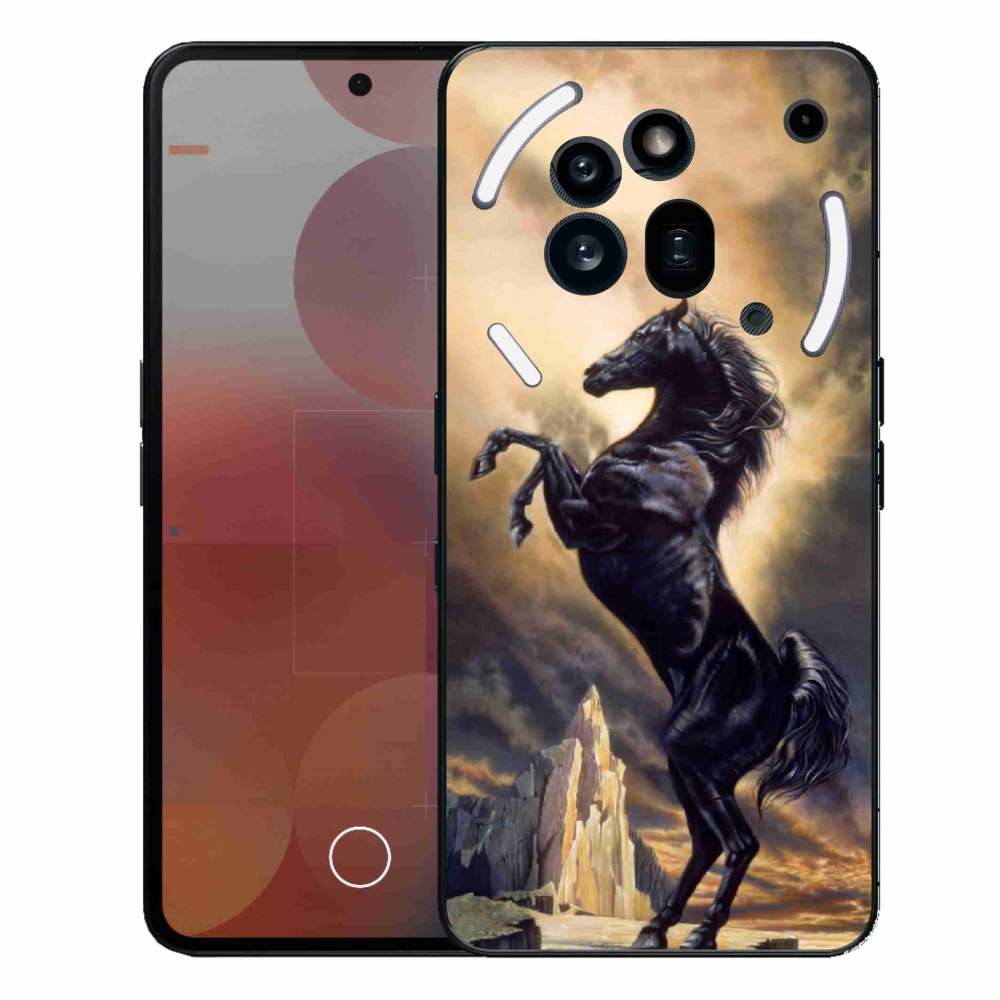 Zselés borítás mmCase a Nothing Phone (3a) Pro készülékhez - fekete rajzfilmes ló