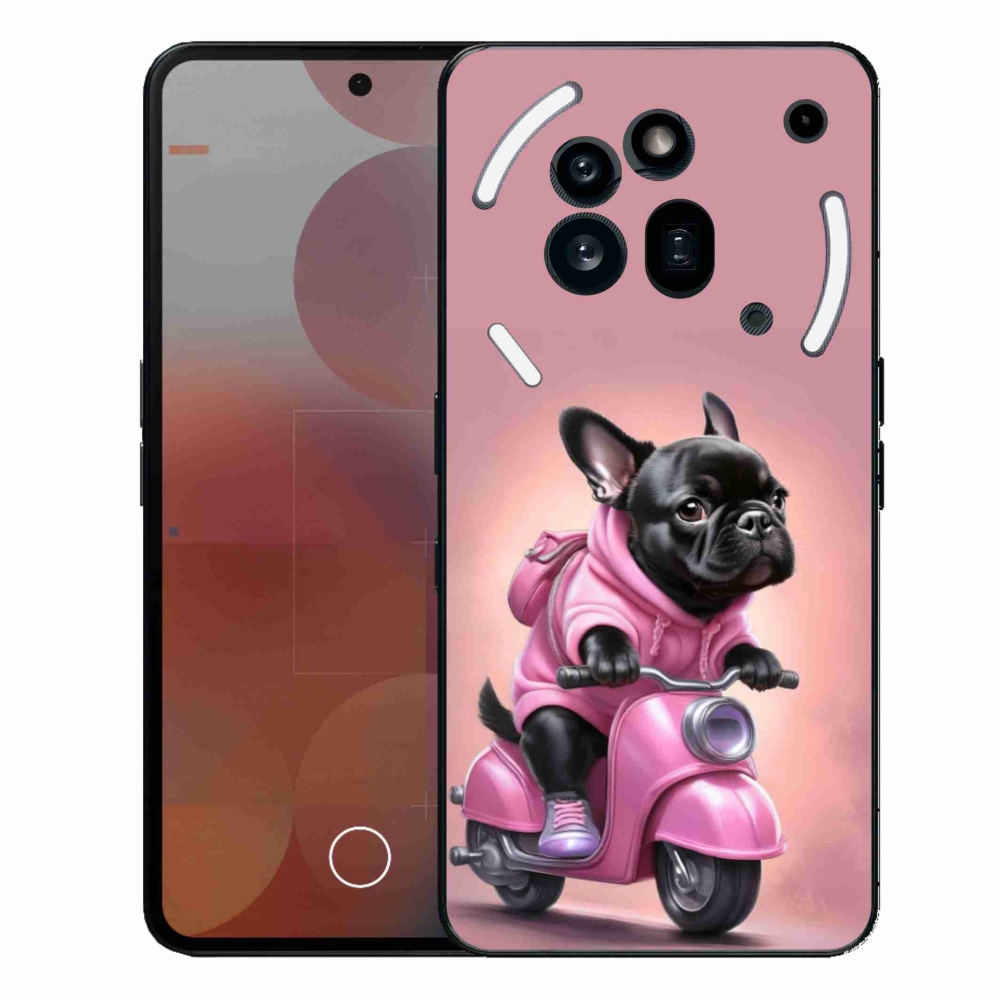 Zselés borítás mmCase a Nothing Phone (3a) Pro készülékhez - Francia bulldog egy robogón