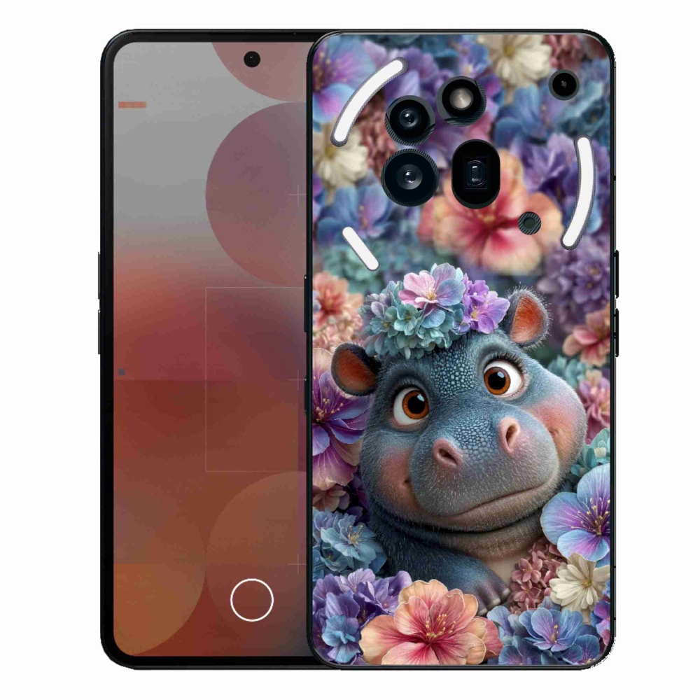Zselés borítás mmCase a Nothing Phone (3a) Pro készülékhez - víziló virágokkal