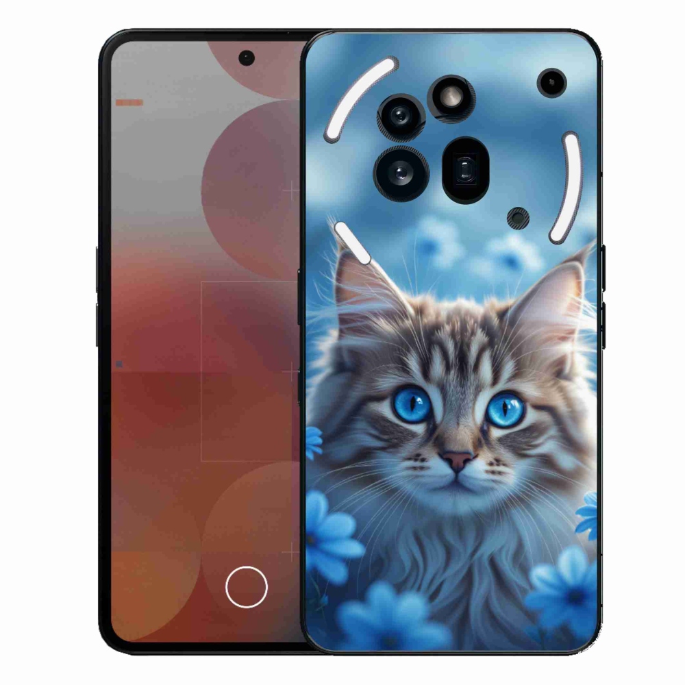 Zselés borító mmCase a Nothing Phone (3a) Pro készülékhez - kék virágos cica