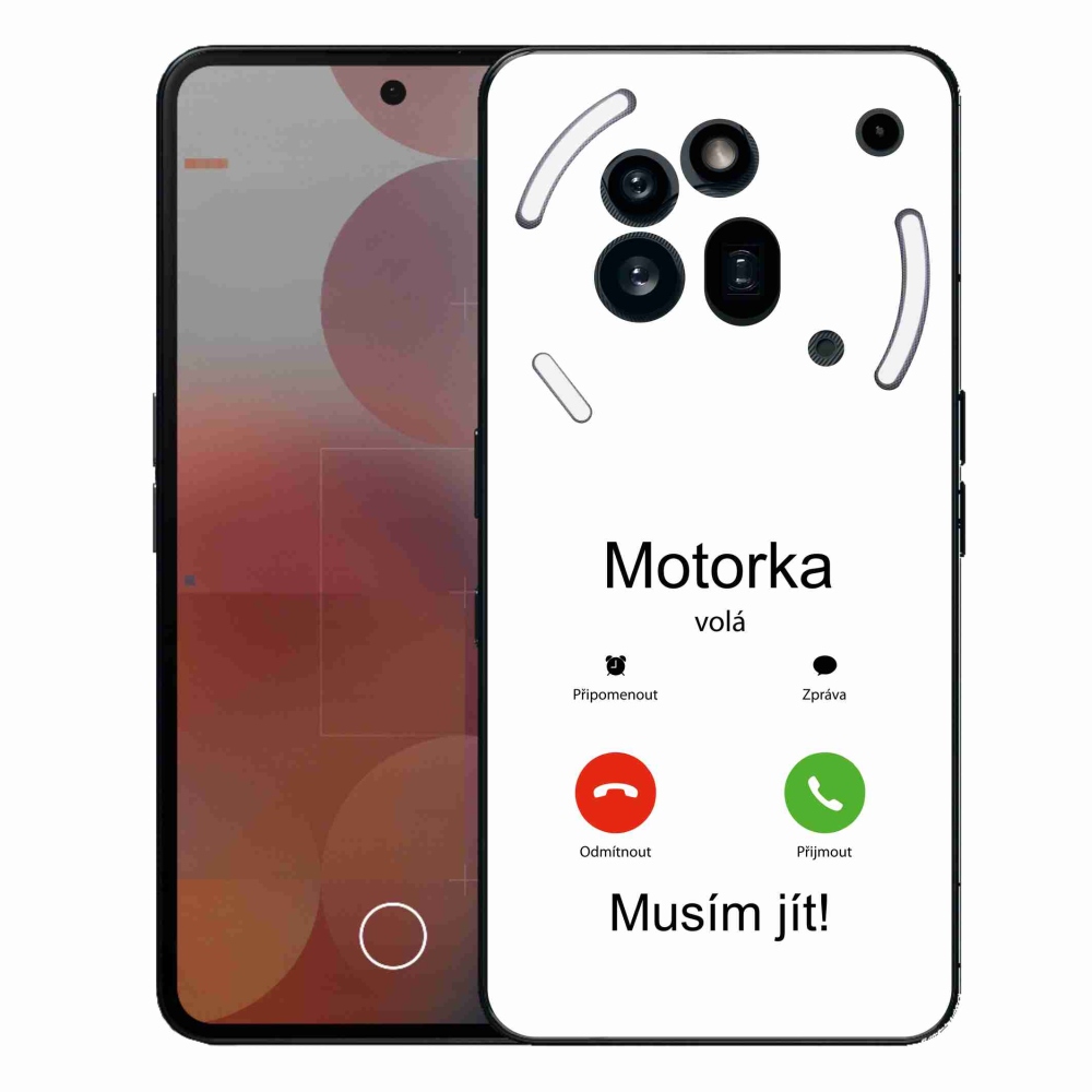 Zselés borítás mmCase a Nothing Phone (3a) Pro készülékhez - motoros hívás fehér háttérrel