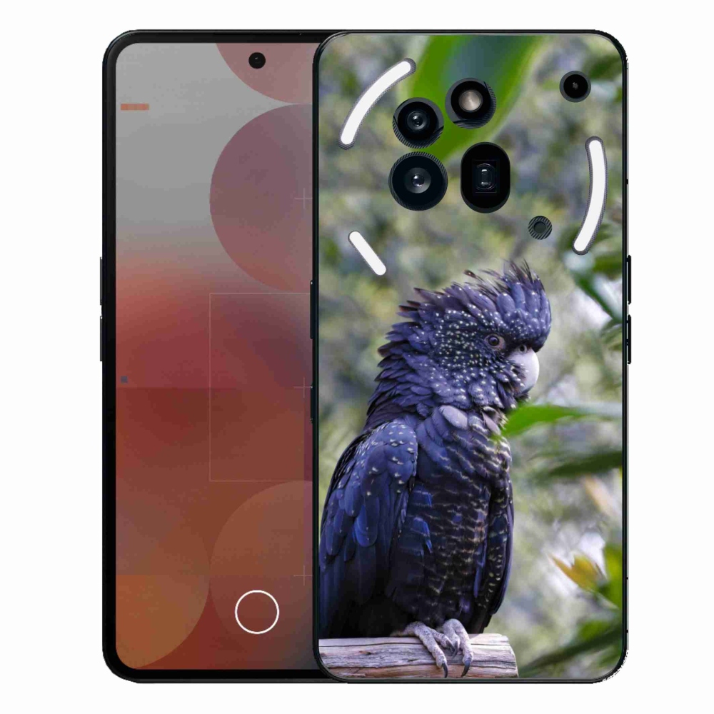 Zselés borítás mmCase a Nothing Phone (3a) Pro készülékhez - papagáj kakadu fekete