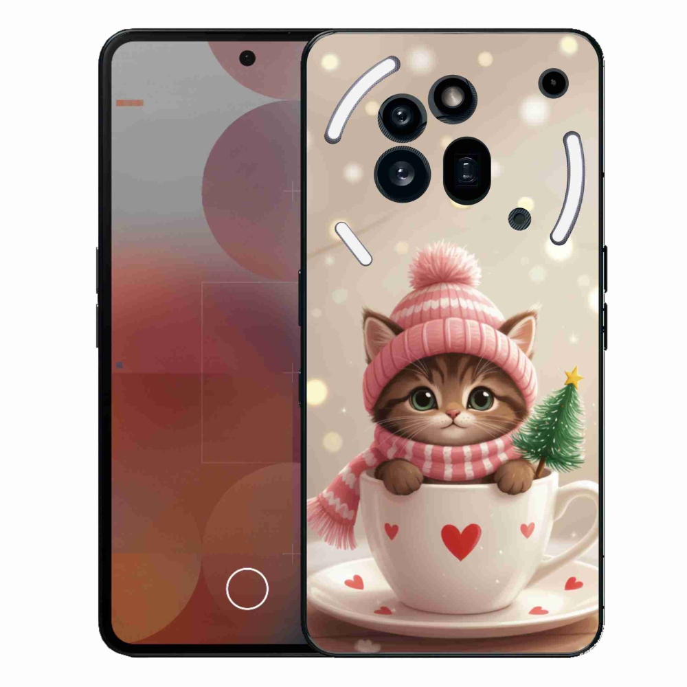 Zselés borító mmCase a Nothing Phone (3a) Pro készülékhez - Karácsonyi cica a csészében