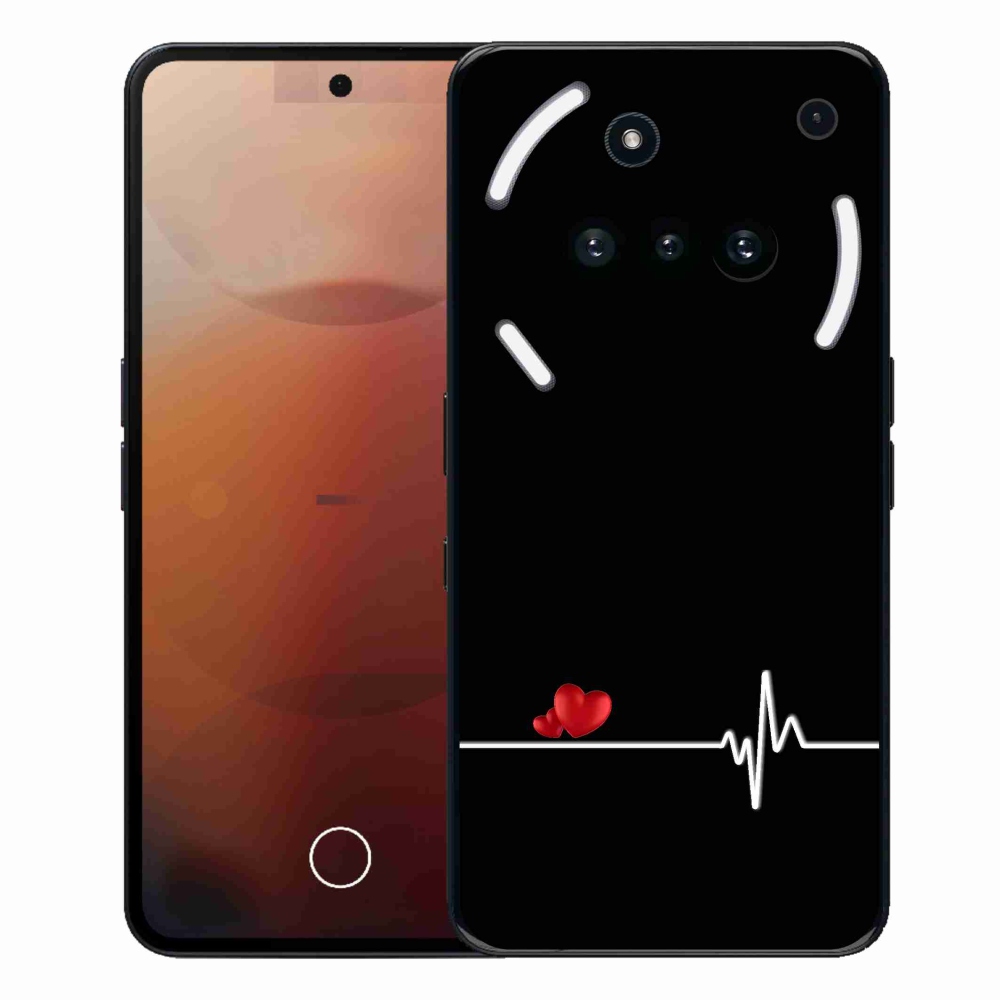 Zselés borító mmCase a Nothing Phone (3a) készülékhez - szív és szívverés fekete háttérrel