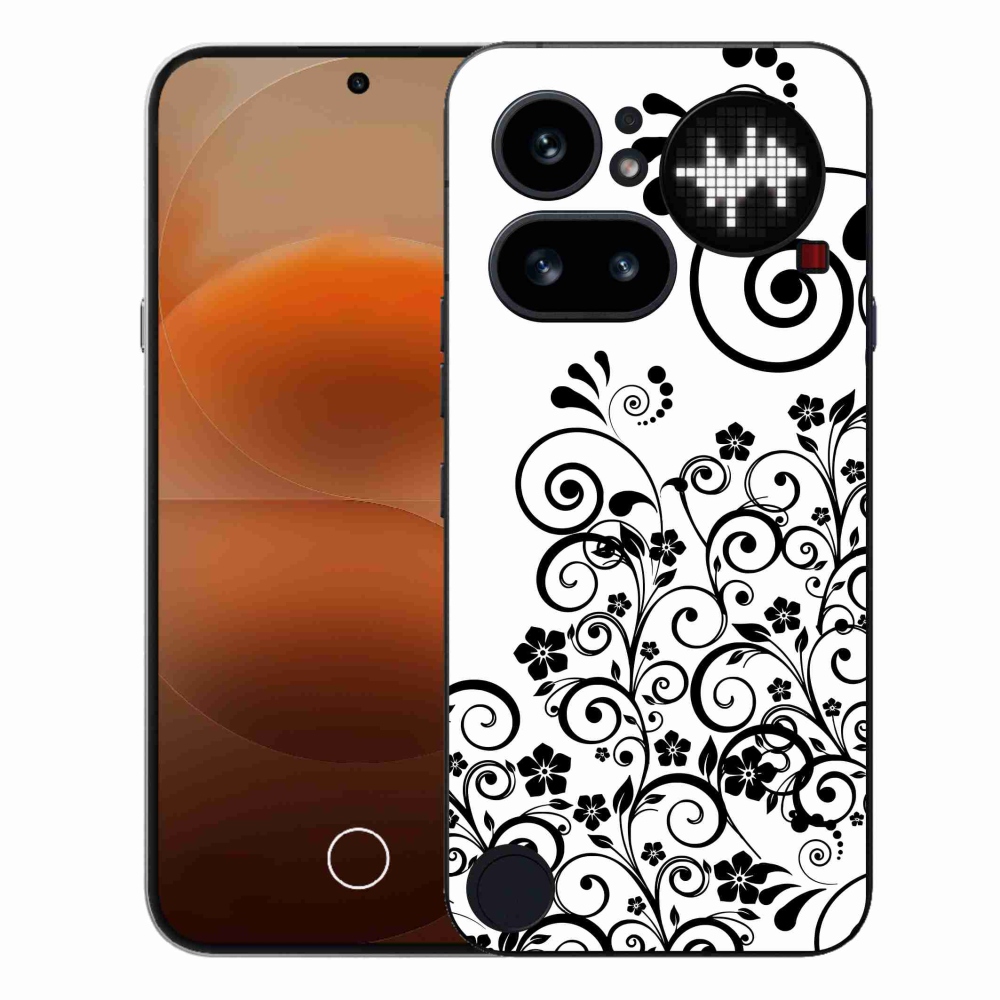 Zselés borítás mmCase a Nothing Phone (4a) telefonhoz - fekete-fehér virágmintás borítás