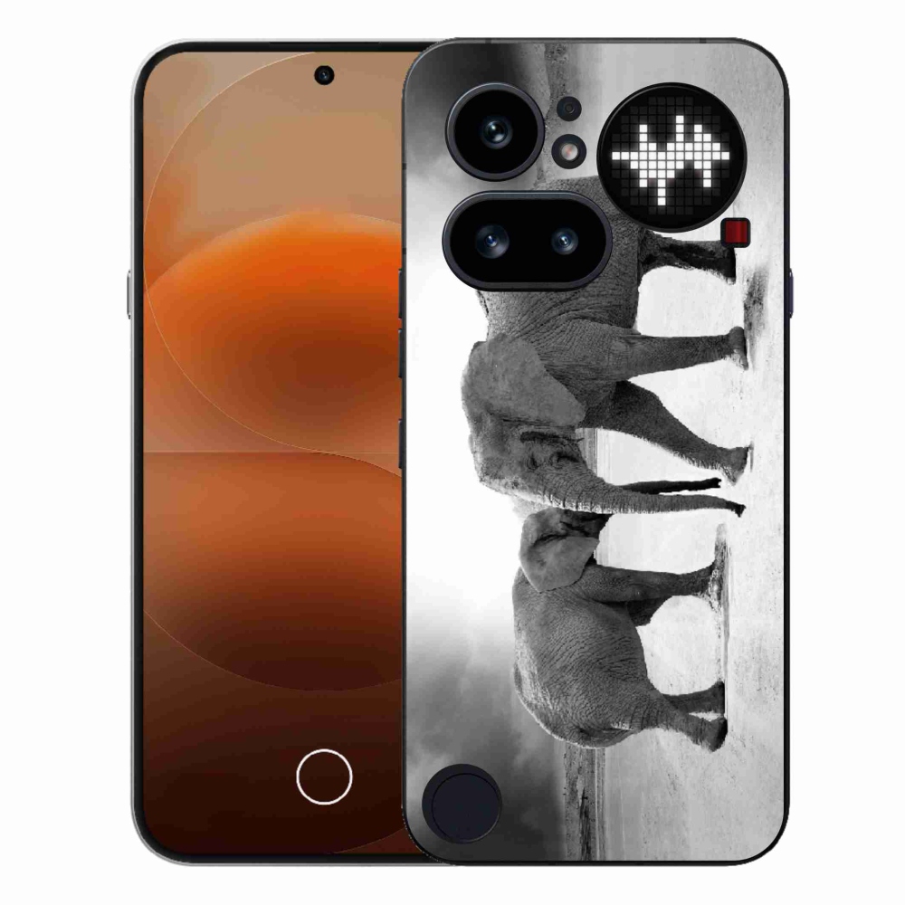 Zselés borító mmCase a Nothing Phone (4a) telefonhoz - fekete-fehér elefántok
