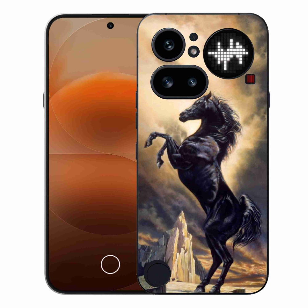 Zselés borító mmCase a Nothing Phone (4a) telefonhoz - fekete rajzfilm ló