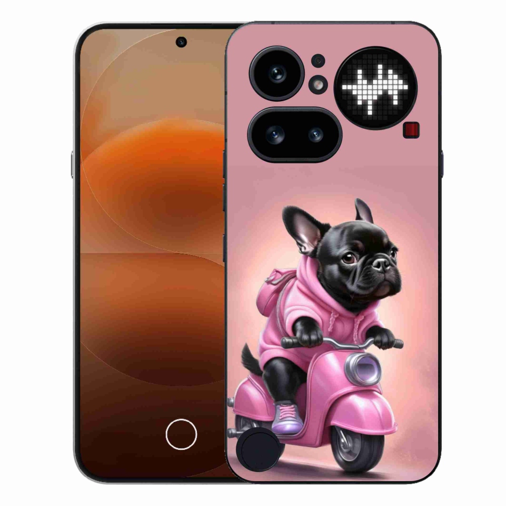 Zselés borító mmCase a Nothing Phone (4a) - Francia bulldog egy robogón
