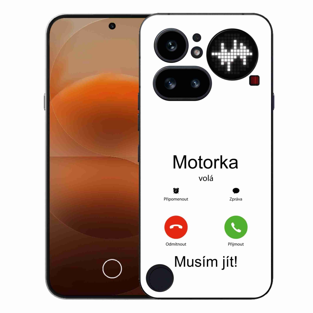 Gél borító mmCase a Nothing Phone (4a) - motoros hívás fehér háttérrel