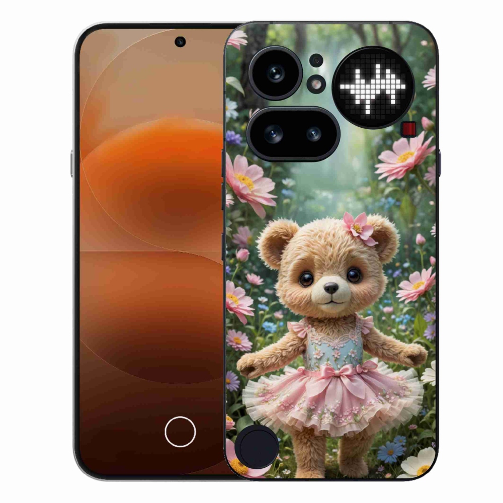Zselés borítás mmCase a Nothing Phone (4a) - aranyos mackó virágokban