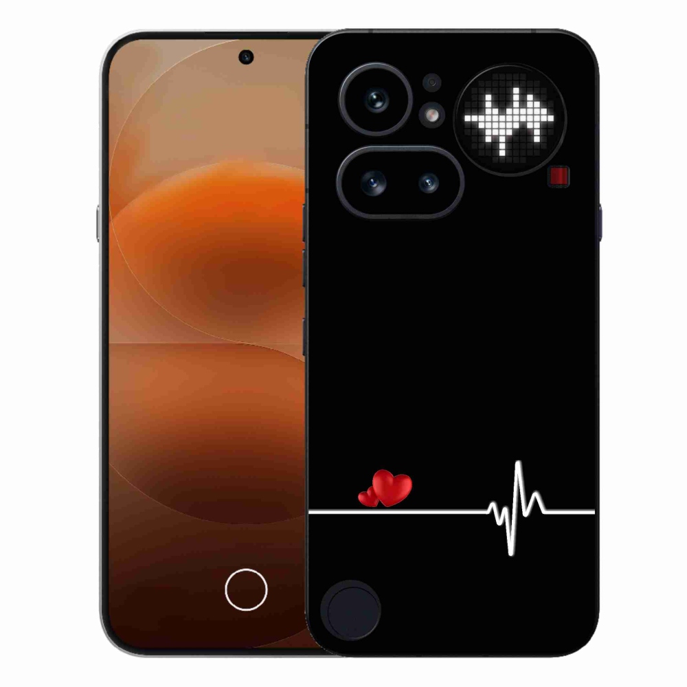 Zselés borító mmCase a Nothing Phone (4a) készülékhez - szív és szívverés fekete háttérrel