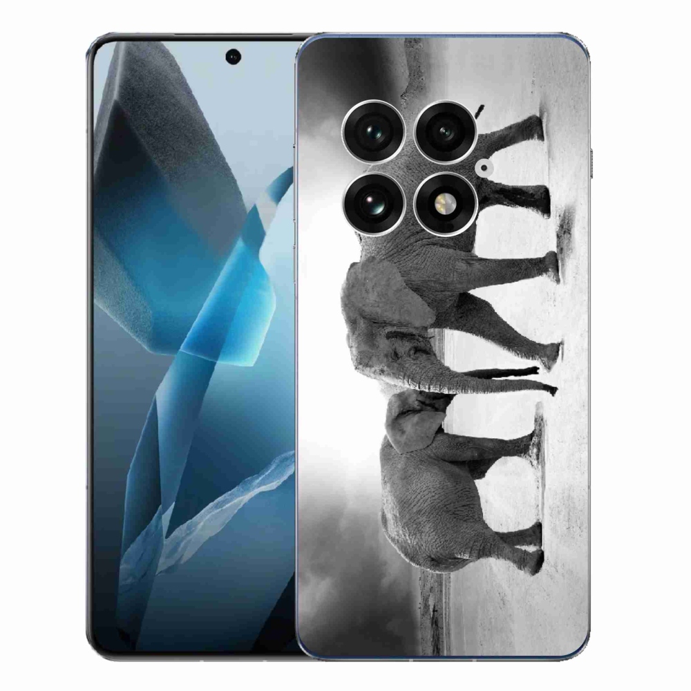 Zselés borítás mmCase a One Plus 13-hoz - fekete és fehér elefántok