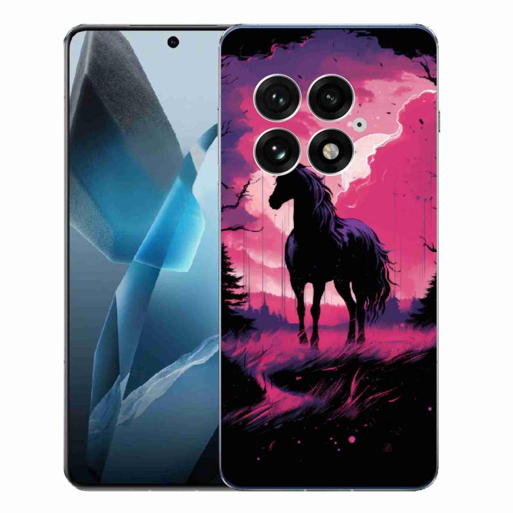 Zselés tok mmCase a One Plus 13-hoz - fekete rajzfilm ló 1