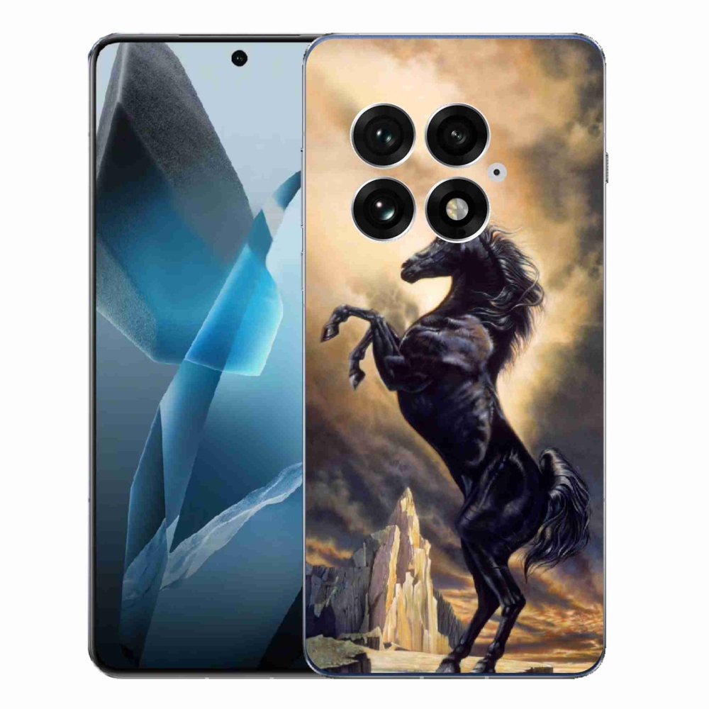 Zselés borítás mmCase One Plus 13-hoz - fekete rajzfilm ló