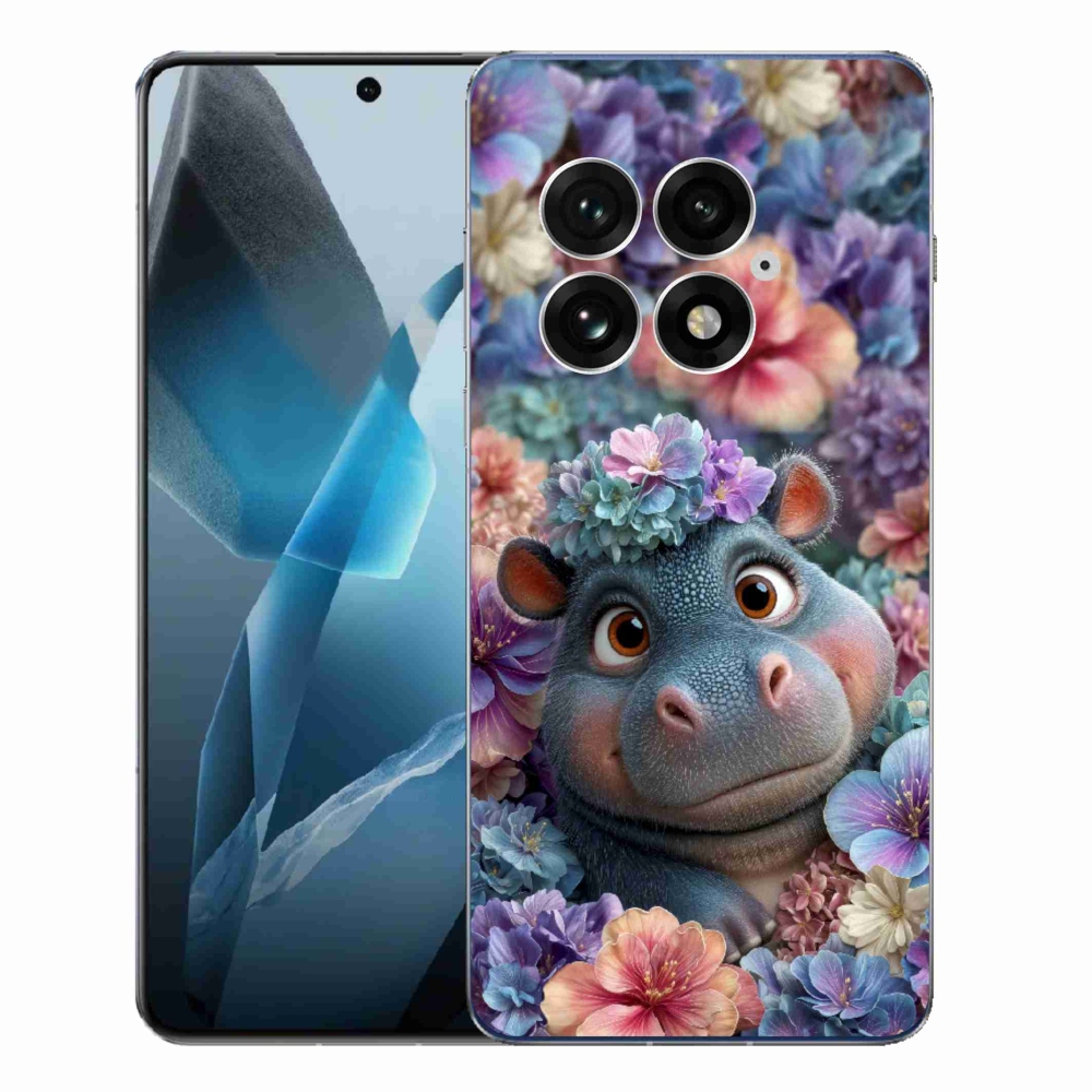 Zselés borító mmCase a One Plus 13-hoz - víziló virágokban