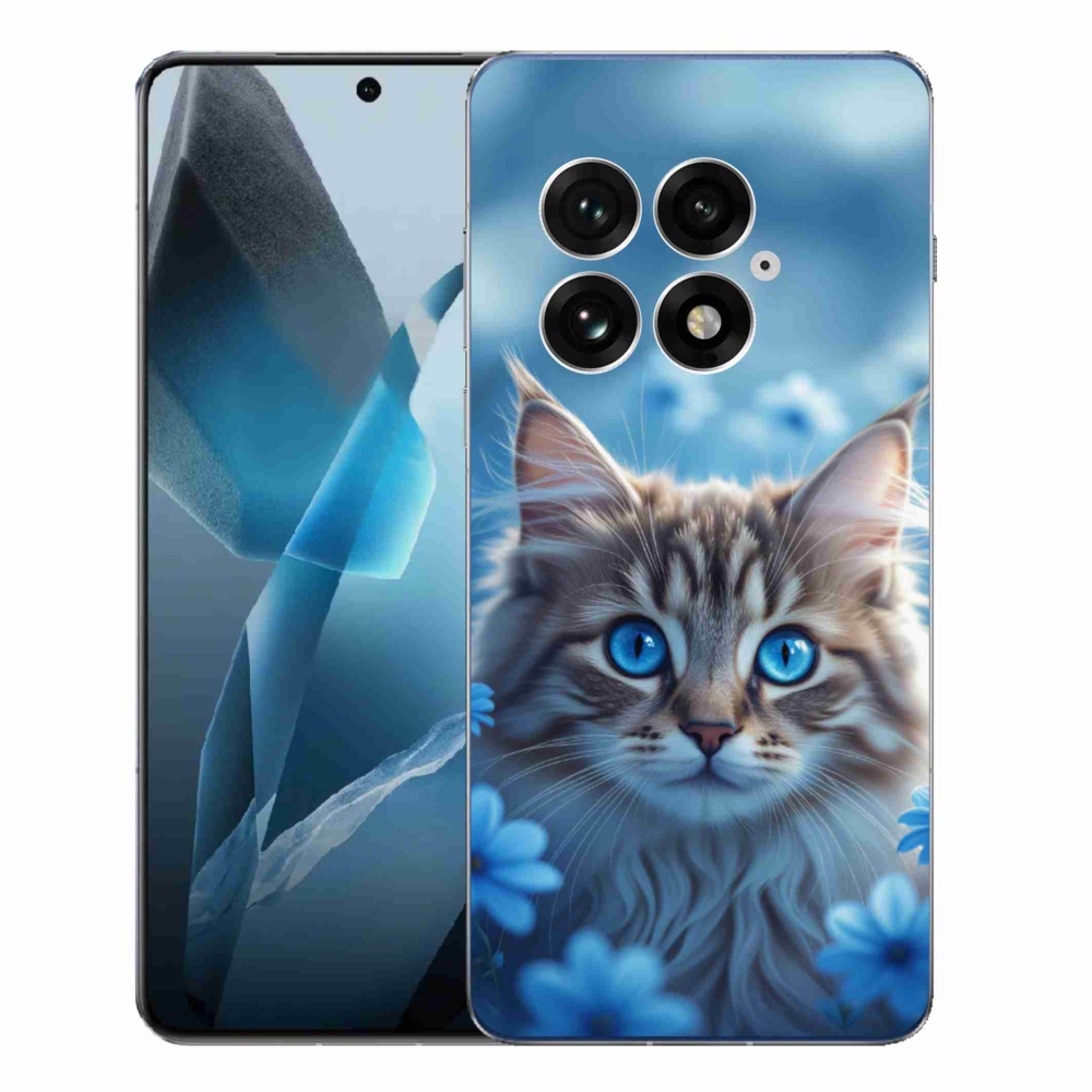 Zselés borító mmCase One Plus 13-hoz - kék virágos cica