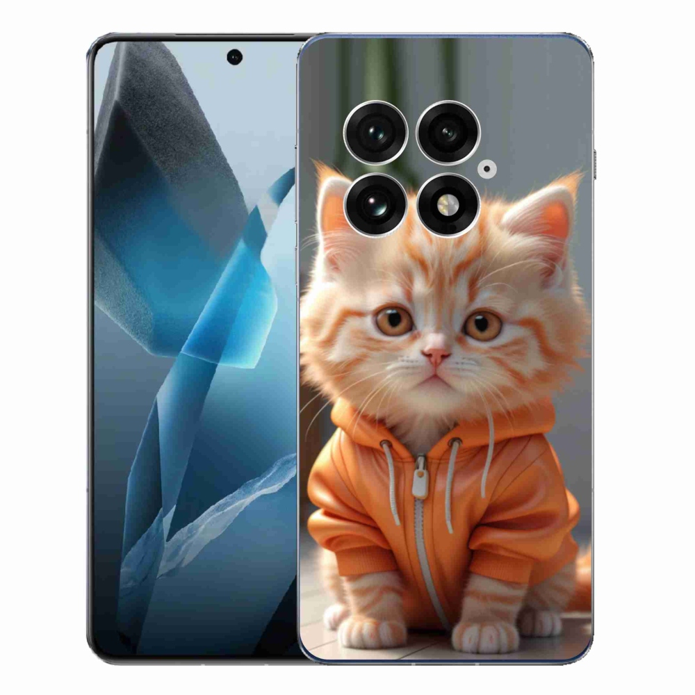 Zselés borítás mmCase a One Plus 13-hoz - cica kapucnis pulóverben