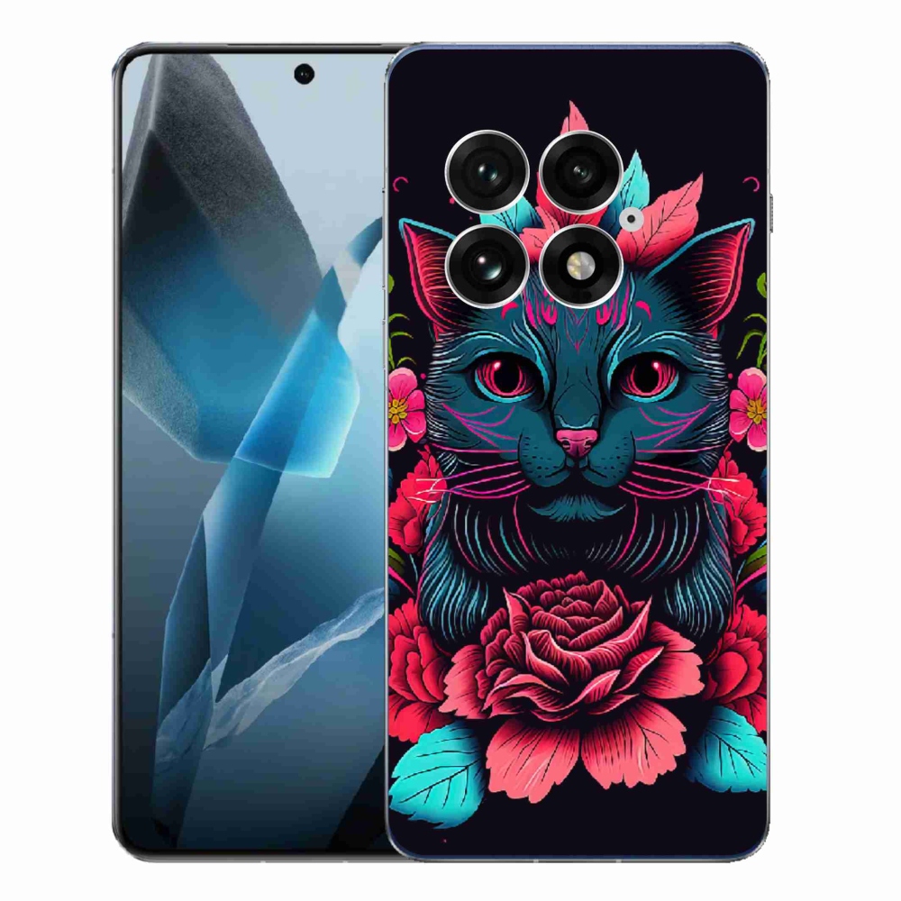 Zselés borító mmCase a One Plus 13-hoz - virágok és macska