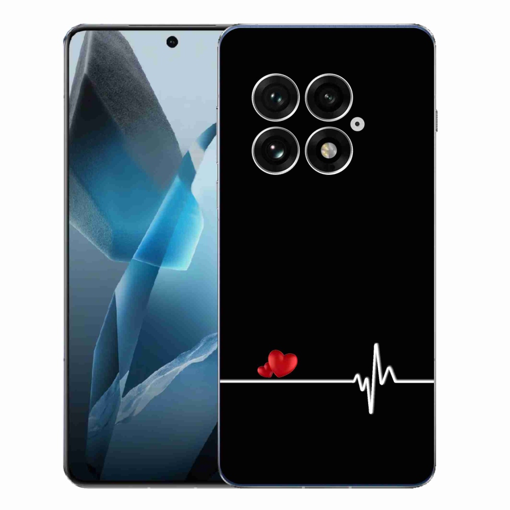 Gél borító mmCase a One Plus 13-on - szív és szívverés fekete háttérrel