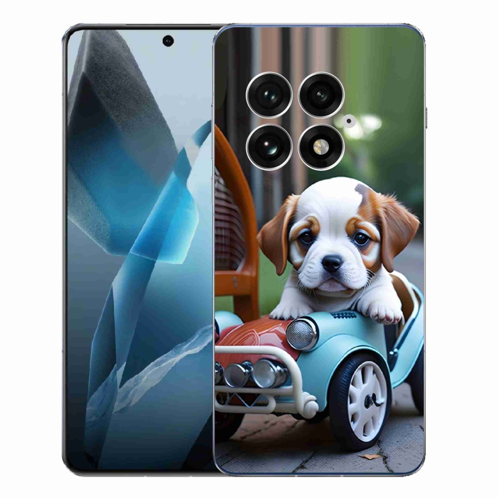 Gél borítás mmCase a One Plus 13-hoz - kiskutya a retro autóban