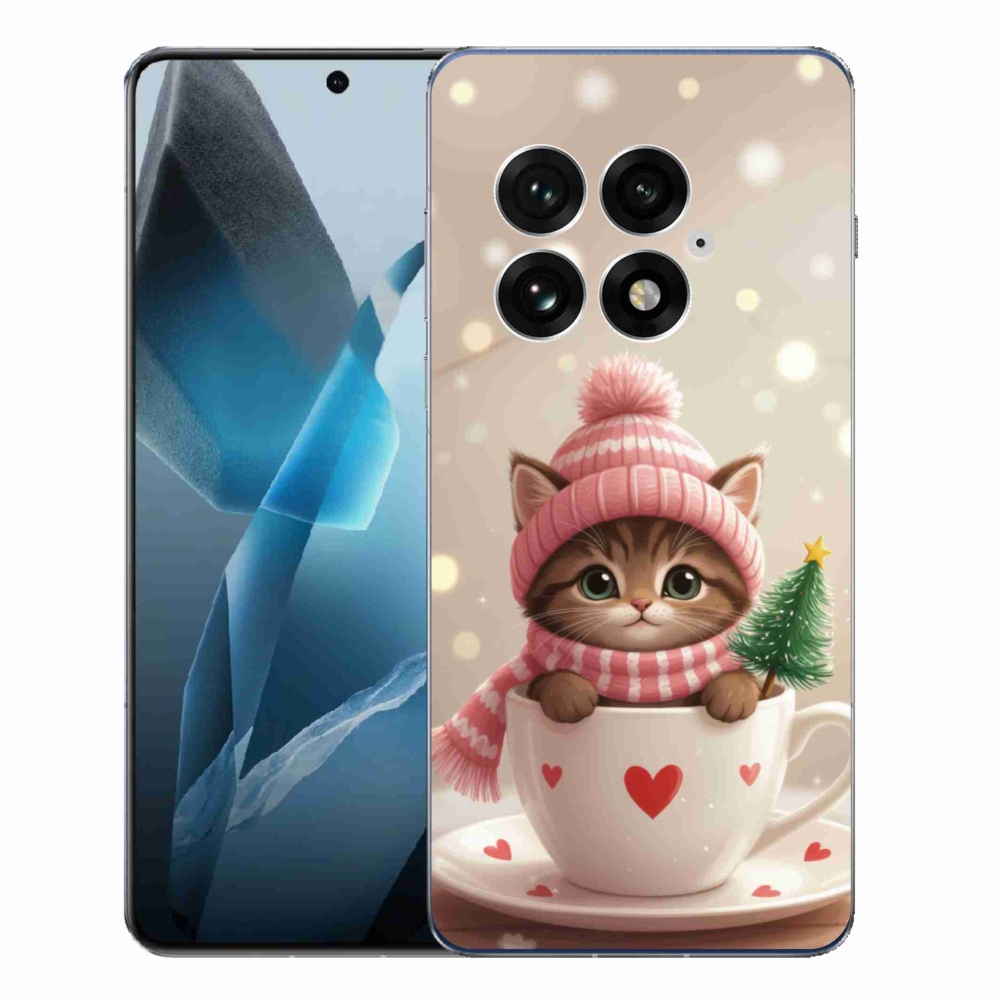 Zselés borítás mmCase for One Plus 13 - Karácsonyi cica a csészében