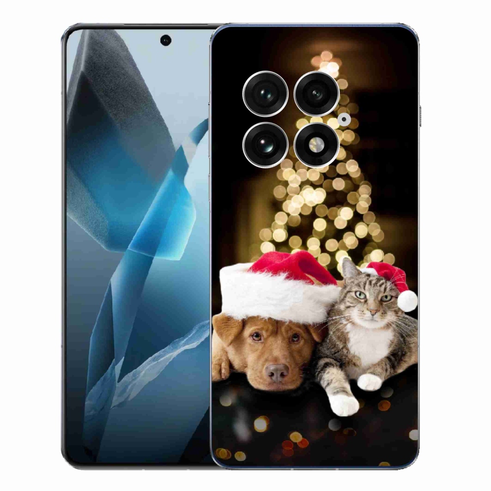 Gél borító mmCase a One Plus 13-hoz - Karácsonyi kutya és macska
