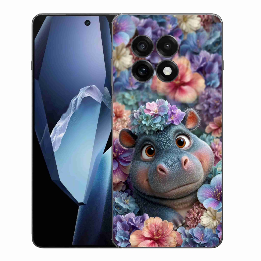 Zselés tok mmCase One Plus 13R készülékhez - víziló virágokkal