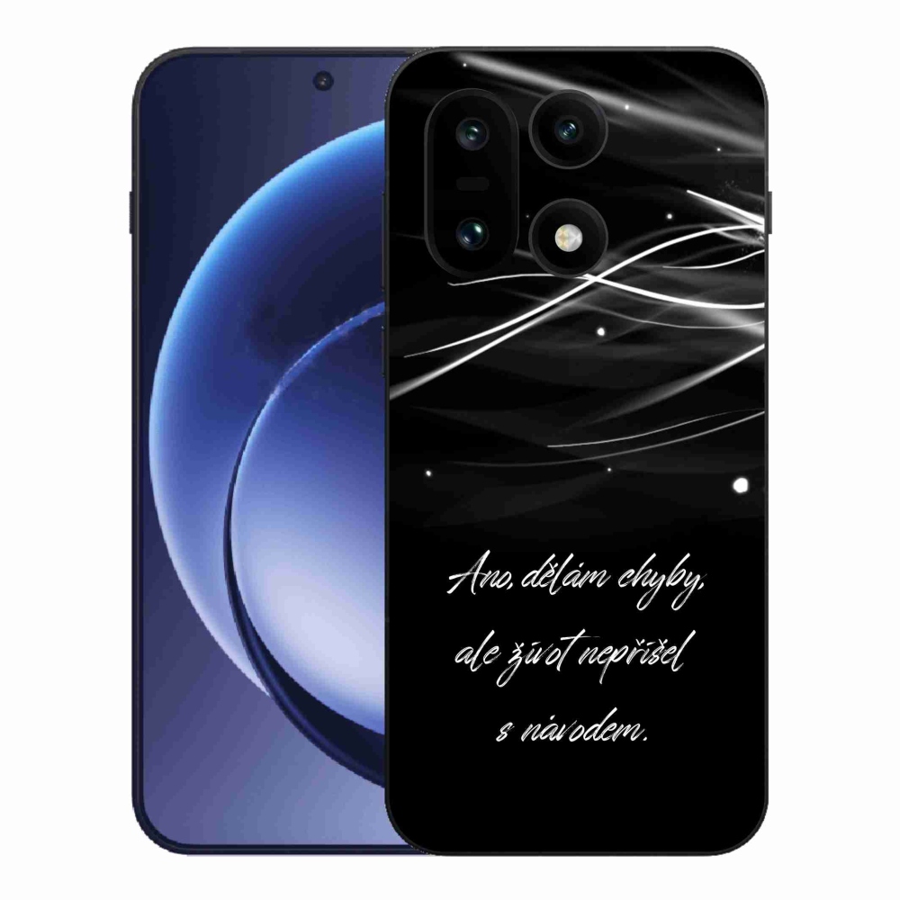 Zselés borítás mmCase a One Plus 15-ön - idézet fekete háttérrel
