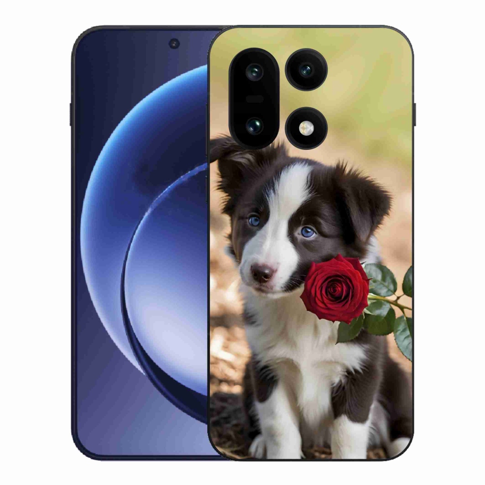 Zselés borító mmCase for One Plus 15 - aranyos border collie rózsával