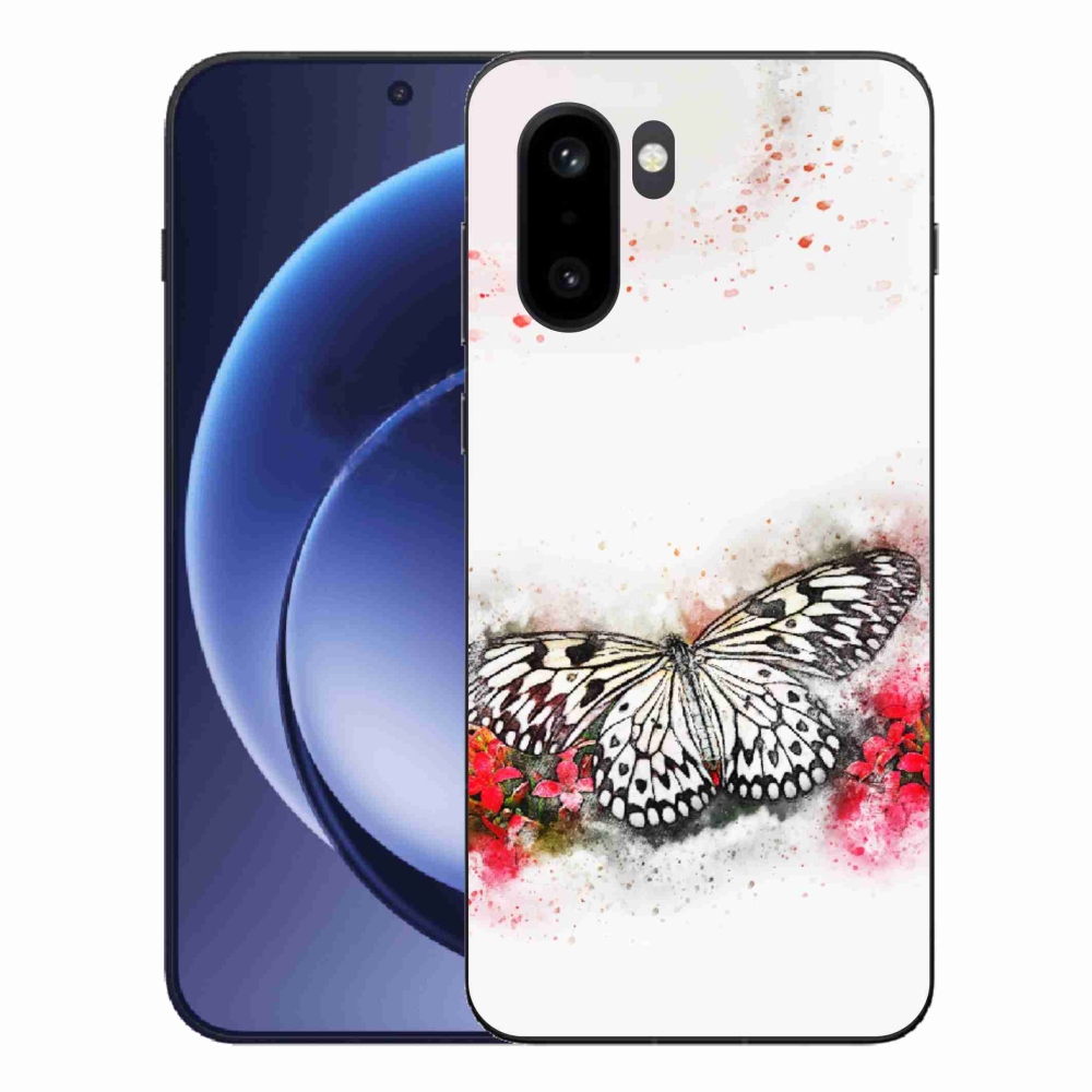Zselés tok mmCase One Plus 15R-hez - fekete-fehér pillangó