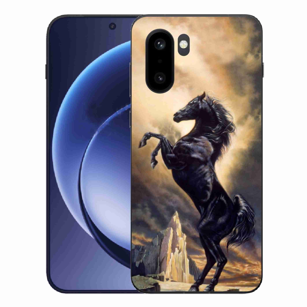 Zselés tok mmCase a One Plus 15R készülékhez - fekete rajzfilm ló