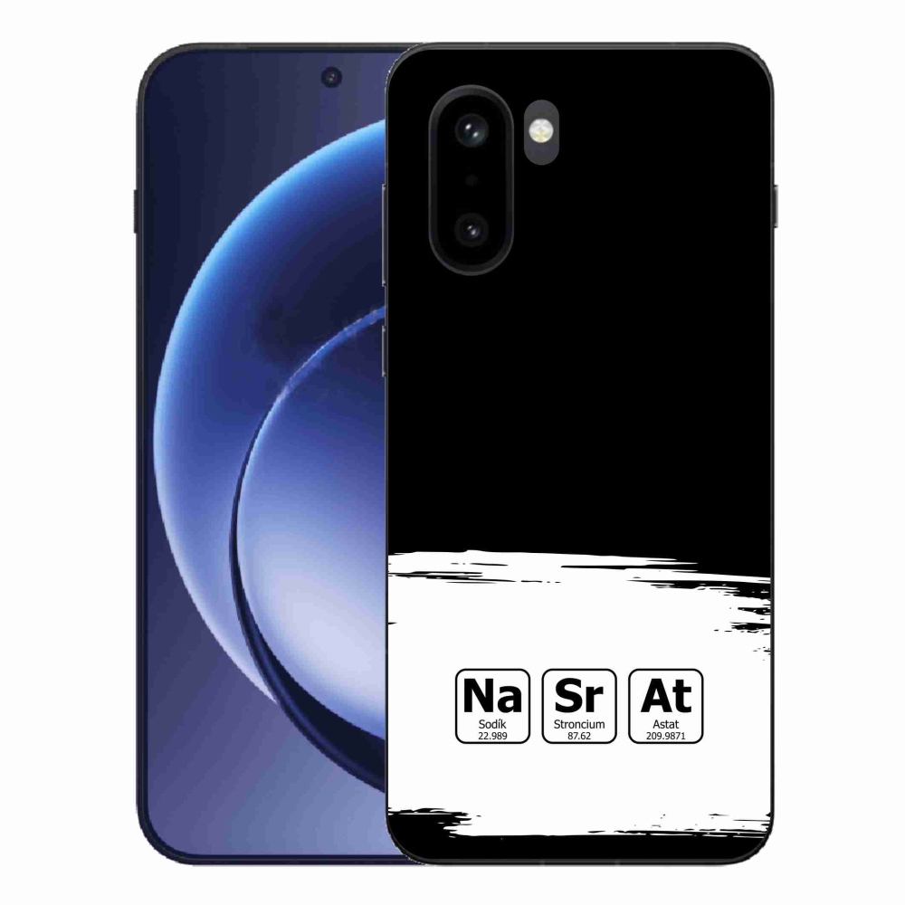 Zselés borítás mmCase a One Plus 15R készülékre - kémiai elemek fehér és fekete háttérrel