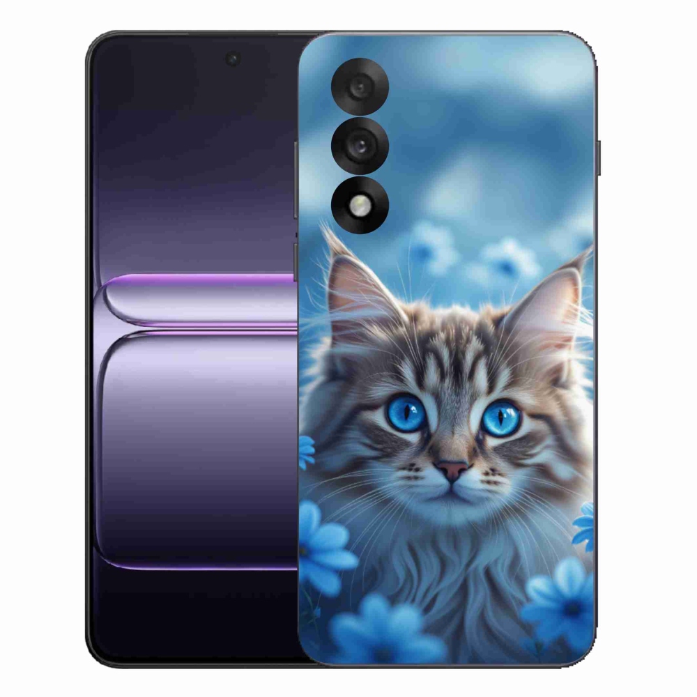 Zselés borító mmCase One Plus Nord 5 készülékhez - kék virágos cica