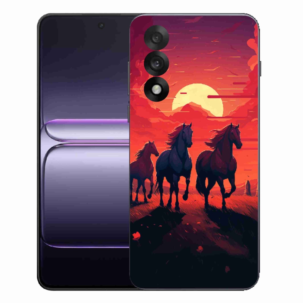 Zselés borítás mmCase a One Plus Nord 5 számára - lovak és naplemente